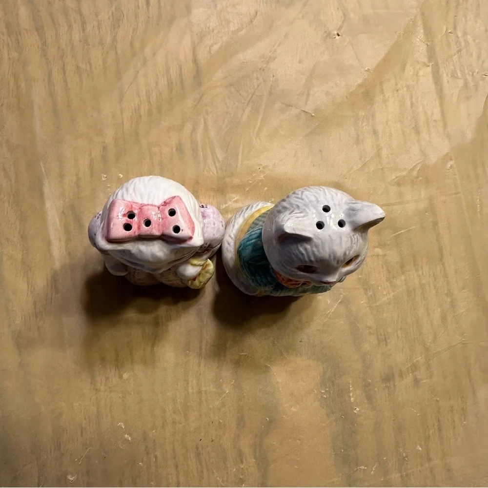 Vintage Cat Figurines in Pastel Outfits